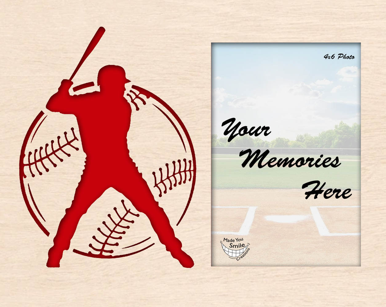 Baseball Player Wood Art with Vertical Photo